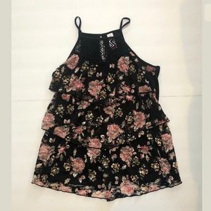 No Boundaries Junior Floral Teir Tank Top